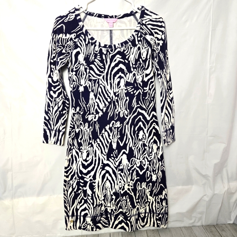 Lilly Pulitzer Preston Navy Zebra Print Women's Midi Dress Women's Size XS